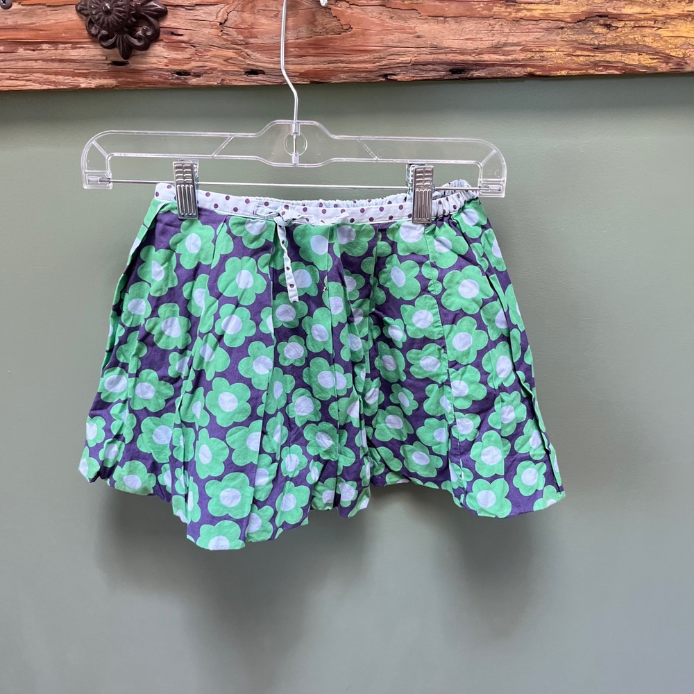 Mini Boden Girls Floral Skirt Purple Green Flower Power Polka Dot Waist 4-5Y
